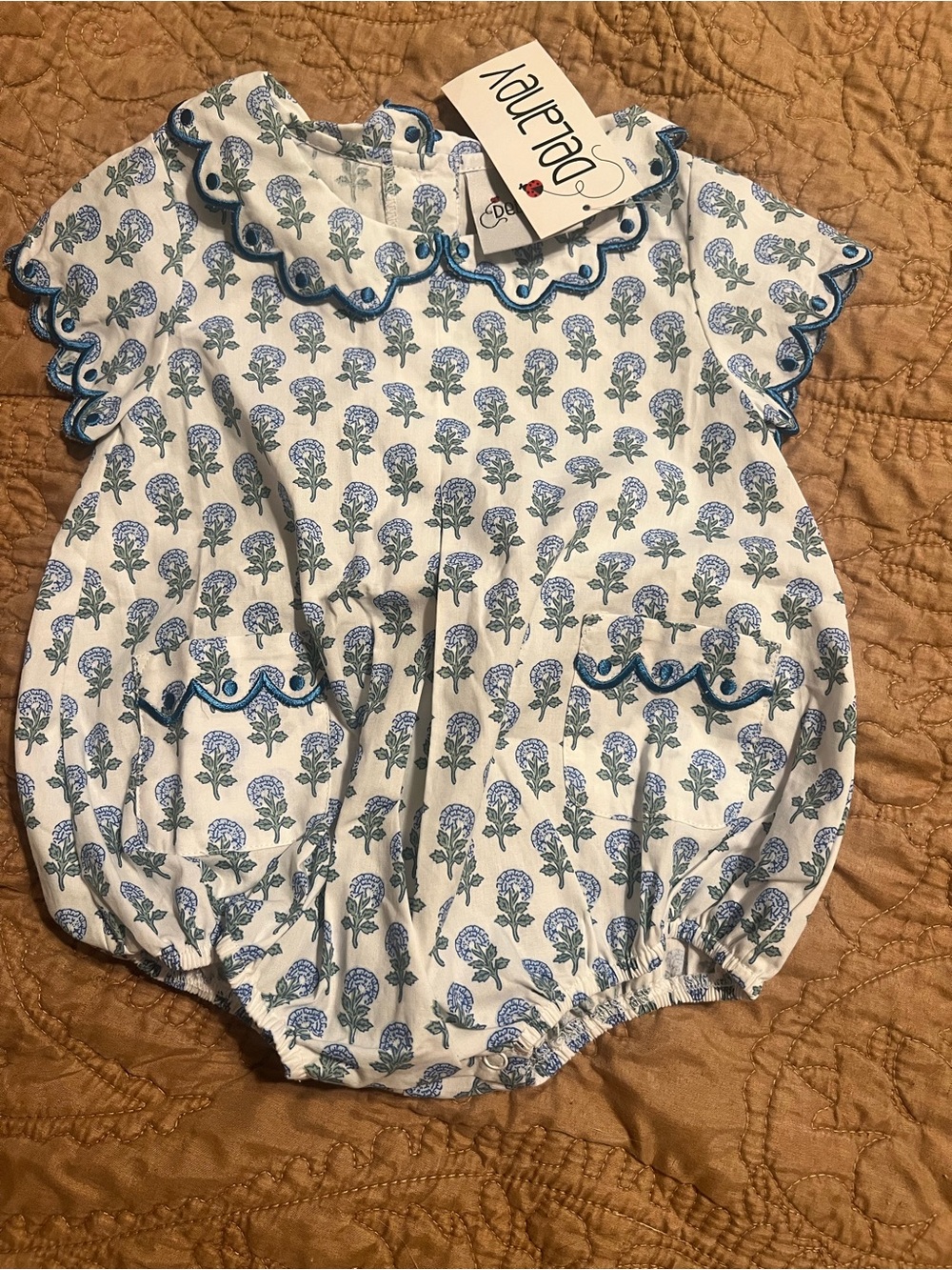 Floral Scalloped Baby Bubble Romper by Delaney. New with Tags, 6mon